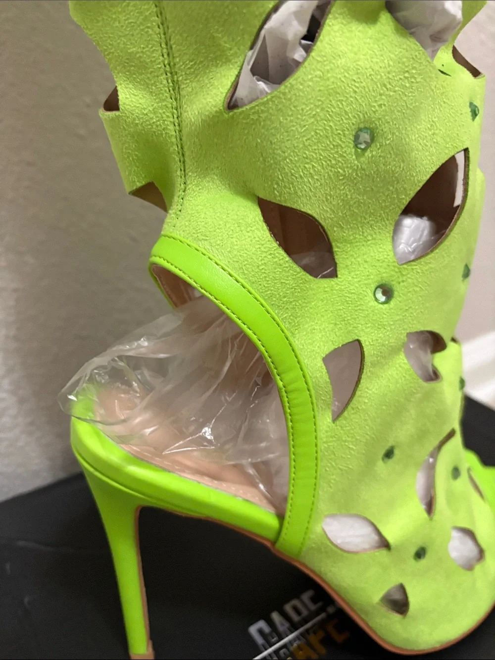 Neon Green Cutout Over-the-Knee Stiletto Boots